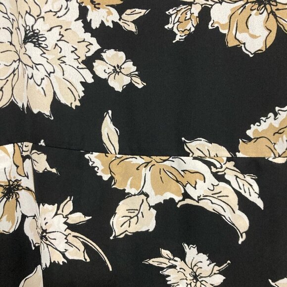 DE Collection Floral Black White Tan Midi Boho Skirt Flowy Bottom Size Small - Picture 2 of 5